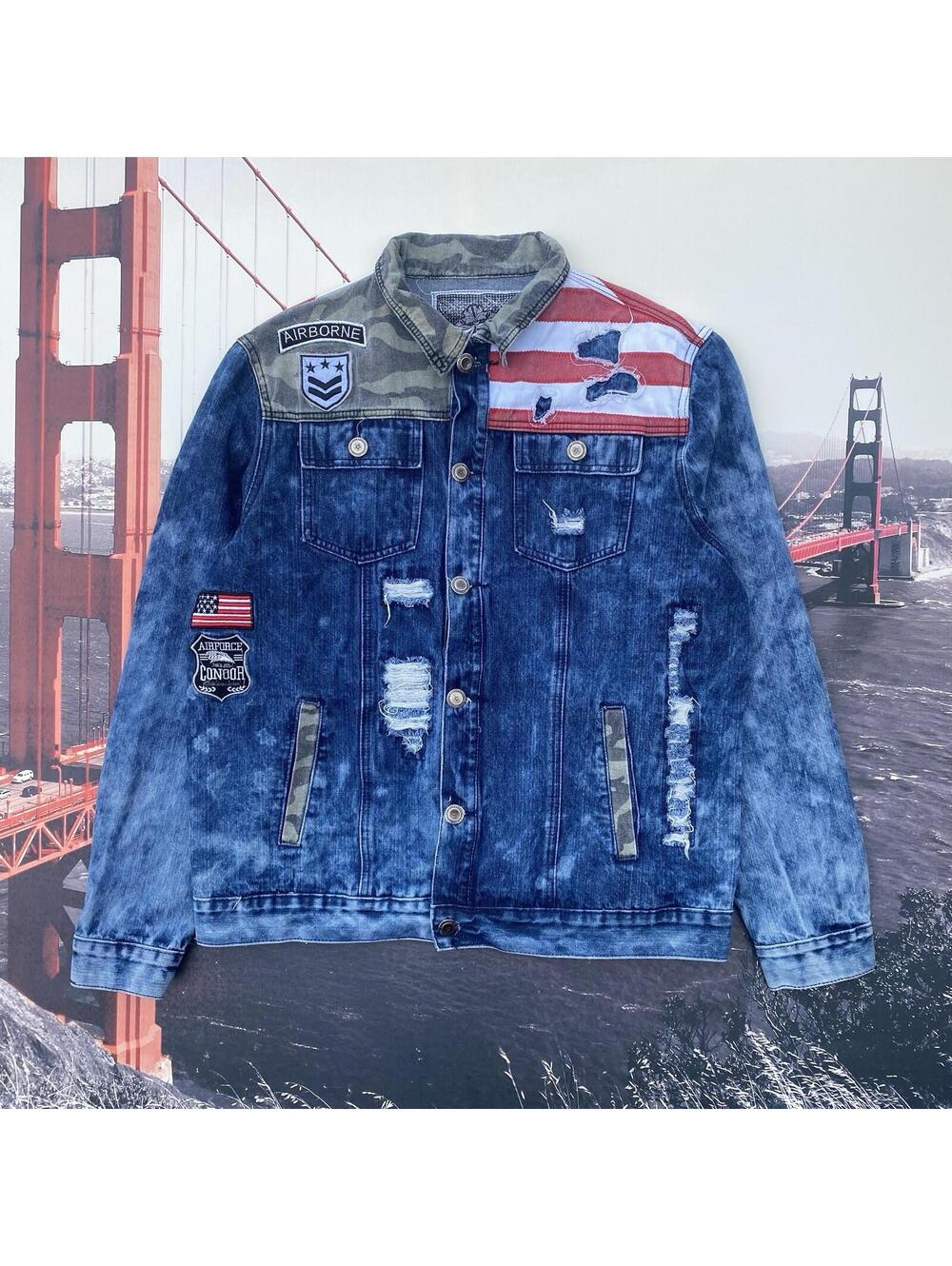 VTG 1738 Original Brand Mens Size XL Blue Long Sleeve Button Denim Jacket Army